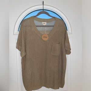 NWT Bibi Loose Knit Oversized Short Sleeve Sweater, Size L